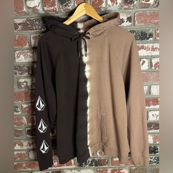 Youth XL OR Men’s Large Volcom Split Dark Brown and Tan Hoodie - Picture 1 of 5